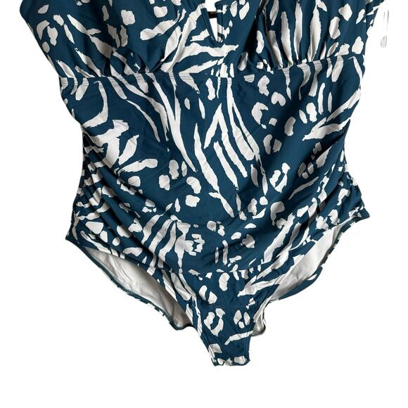 Anne Cole V-Wire Blue Jungle Fever Print One Piece Swimsuit Plus Size 24W - Picture 5 of 11